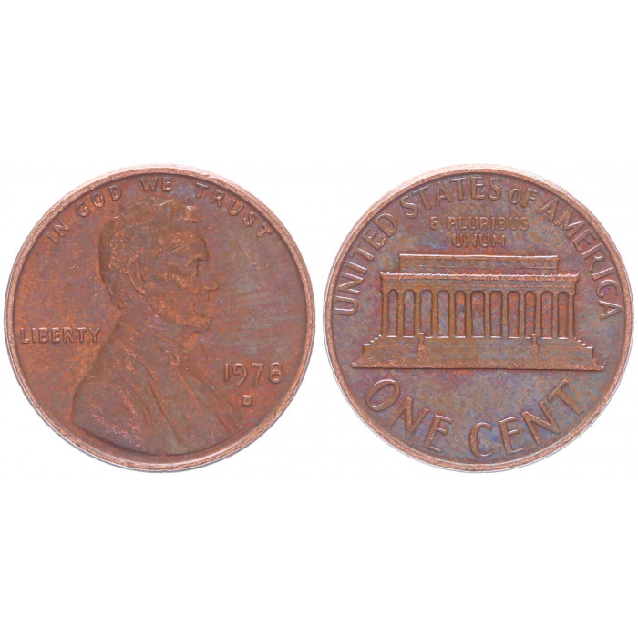 США 1 Цент 1978 D год KM# 201 Мемориал Линкольна (BOX679)