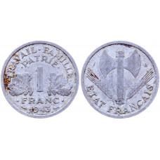 Франция 1 Франк 1943 B год KM# 902.2 Двойной топор Франциск