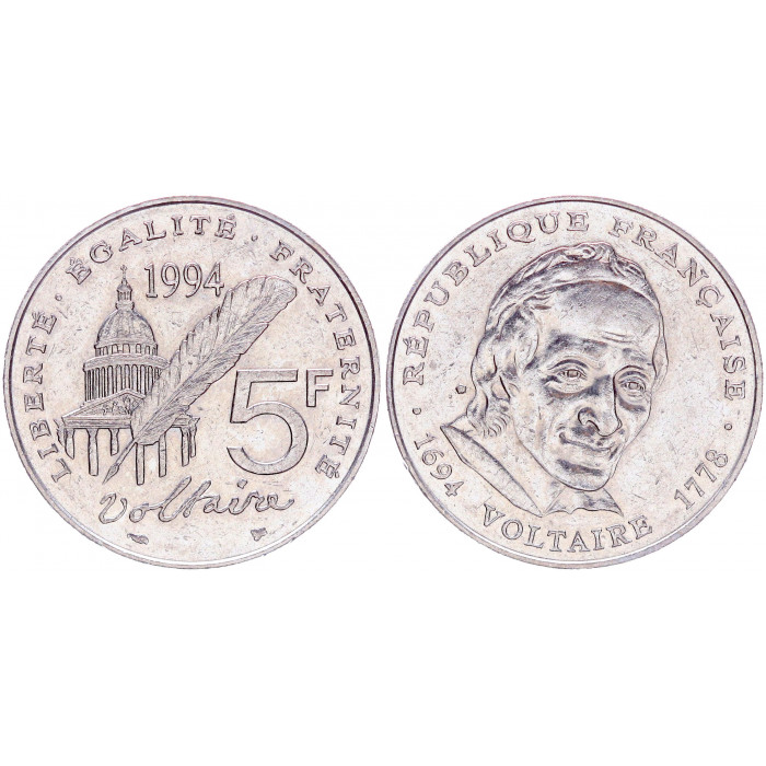Франция 5 Франков 1994 год KM# 1063 Вольтер