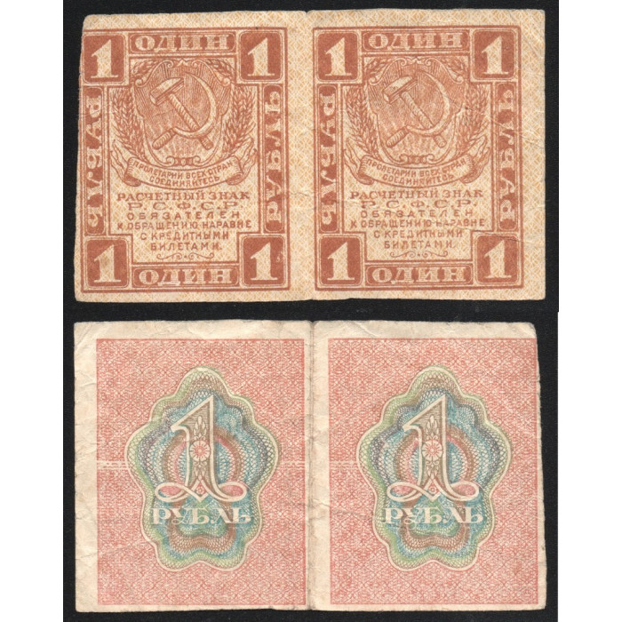 РСФСР 1 Рубль 1919 год P# 81 Сцепка из 2 банкнот
