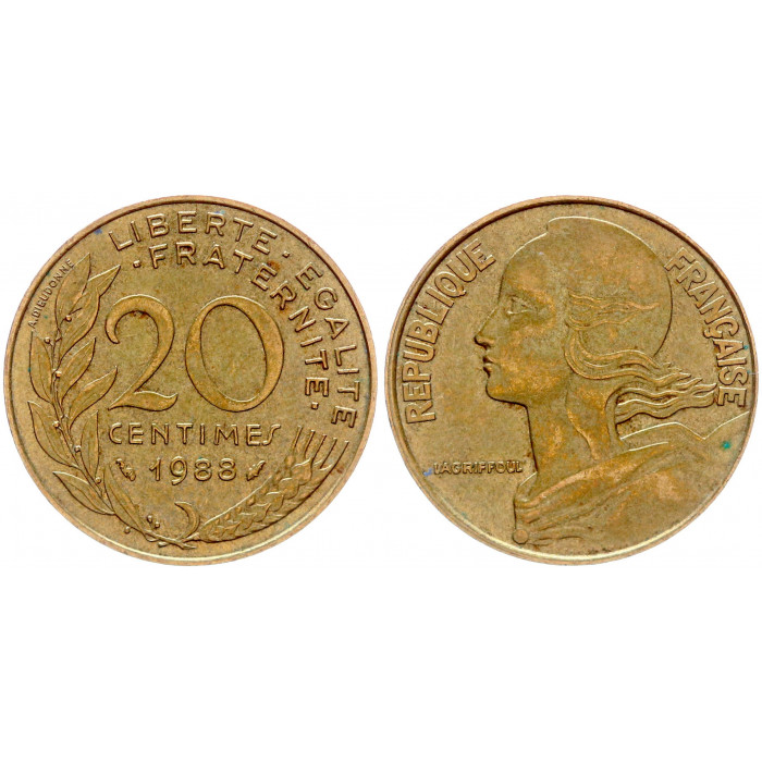 Франция 20 Сентим 1988 год KM# 930 (BOX)