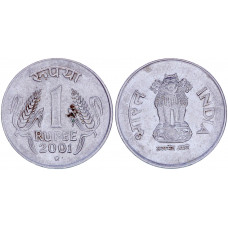 Индия 1 Рупия 2001 год KM# 92.2 Львиная Капитель Ашоки Звезда Хайдерабад