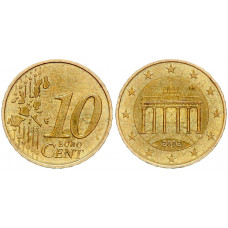 Германия ФРГ 10 Евроцентов 2002 A год KM# 210 Бранденбургские ворота