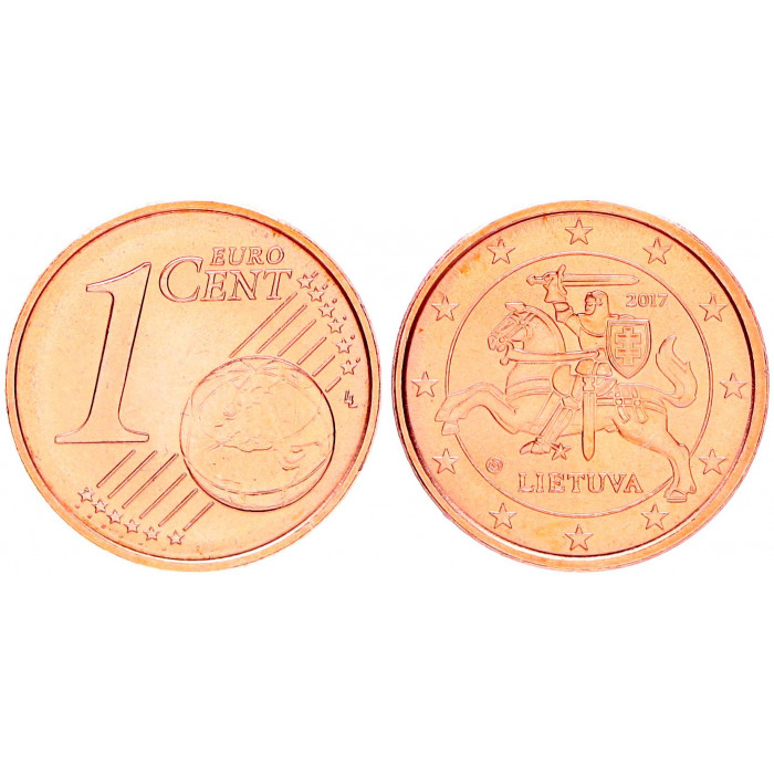Литва 1 Евроцент 2017 год UNC KM# 205 Всадник Из ролла (BOX)