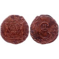 Россия Сибирь Денга 1769 КМ год Бит# 1175 Сибирская монета Вензель Екатерины II
