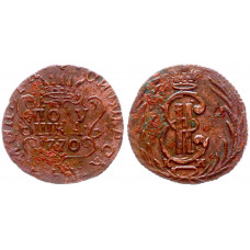 Россия Сибирь Полушка 1770 КМ год Бит# 1214 (R1) Сибирская монета Вензель Екатерины II