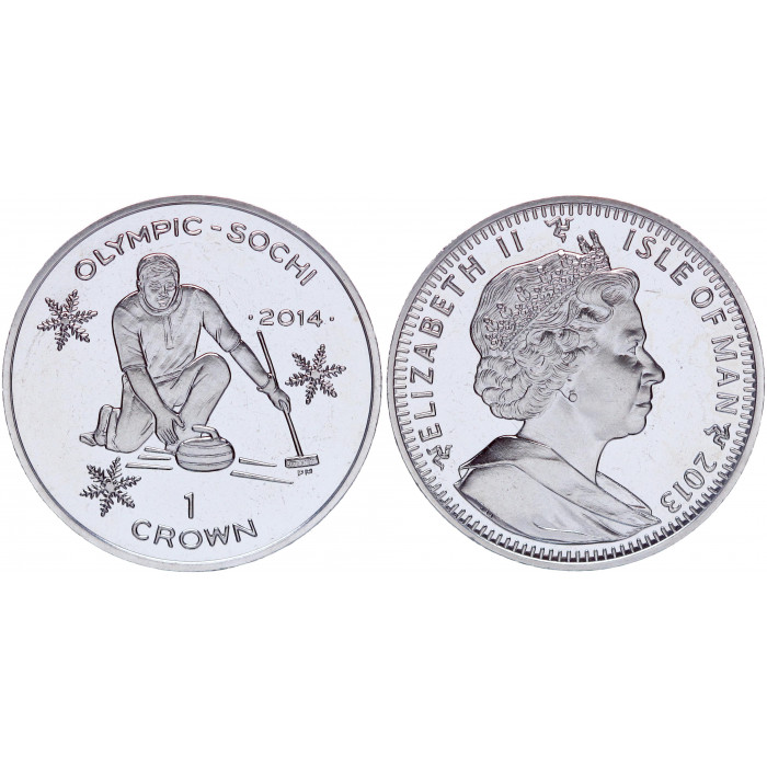Остров Мэн 1 Крона 2014 год UNC KM# 1545 Кёрлинг XXII Зимние Олимпийские игры 2014 в Сочи