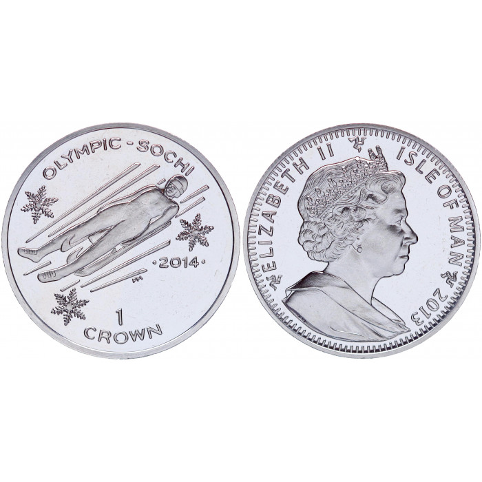 Остров Мэн 1 Крона 2014 год UNC KM# 1546 Санный спорт XXII Зимние Олимпийские игры 2014 в Сочи