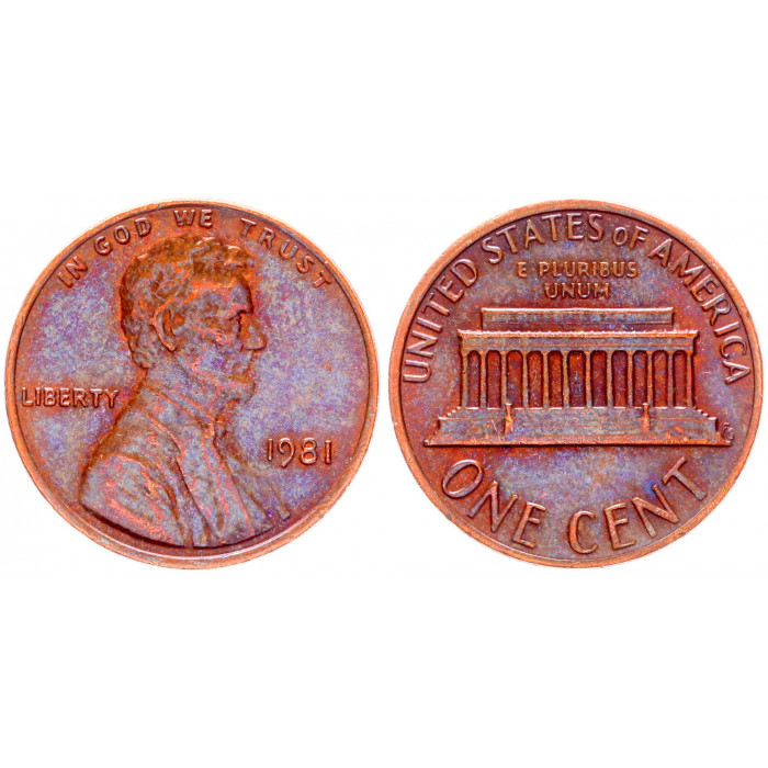 США 1 Цент 1981 год KM# 201 Филадельфия Мемориал Линкольна (BOX972)