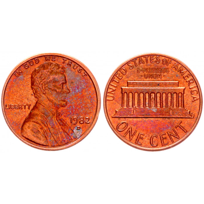 США 1 Цент 1982 D год KM# 201 Денвер Мемориал Линкольна (BOX1139)