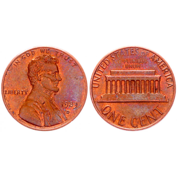 США 1 Цент 1983 D год KM# 201b Денвер Мемориал Линкольна (BOX985)