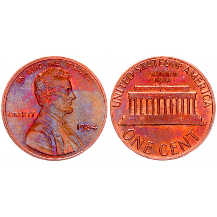 США 1 Цент 1984 год KM# 201b Филадельфия Мемориал Линкольна (BOX1101)