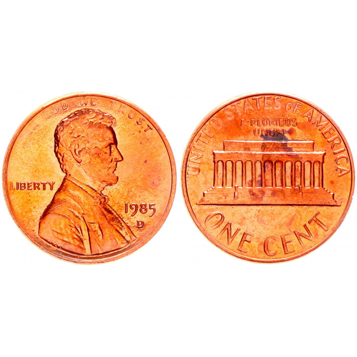 США 1 Цент 1985 D год KM# 201b Денвер Мемориал Линкольна (BOX997)