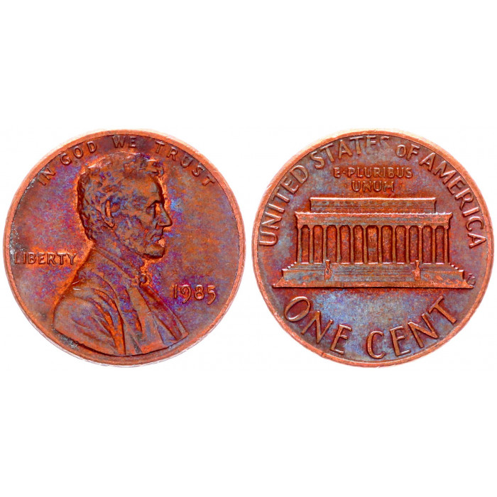 США 1 Цент 1985 год KM# 201b Филадельфия Мемориал Линкольна (BOX1024)