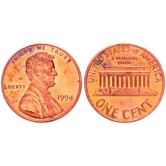 США 1 Цент 1994 год KM# 201b Филадельфия Мемориал Линкольна (BOX1006)