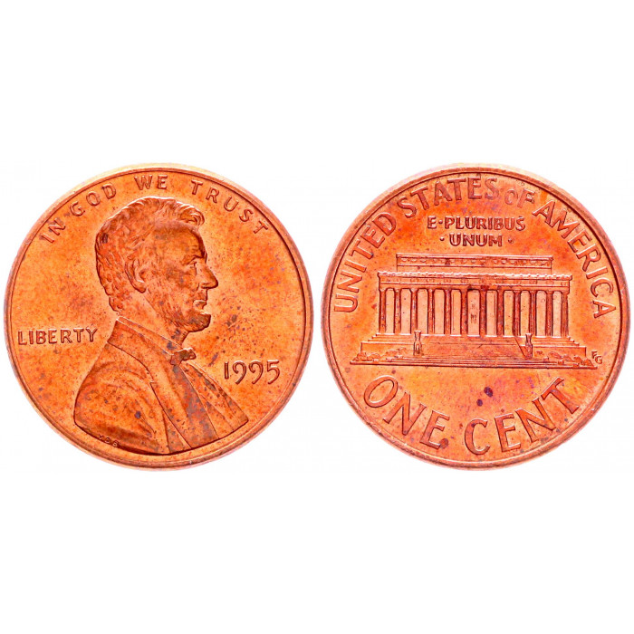 США 1 Цент 1995 год KM# 201b Филадельфия Мемориал Линкольна (BOX1027)