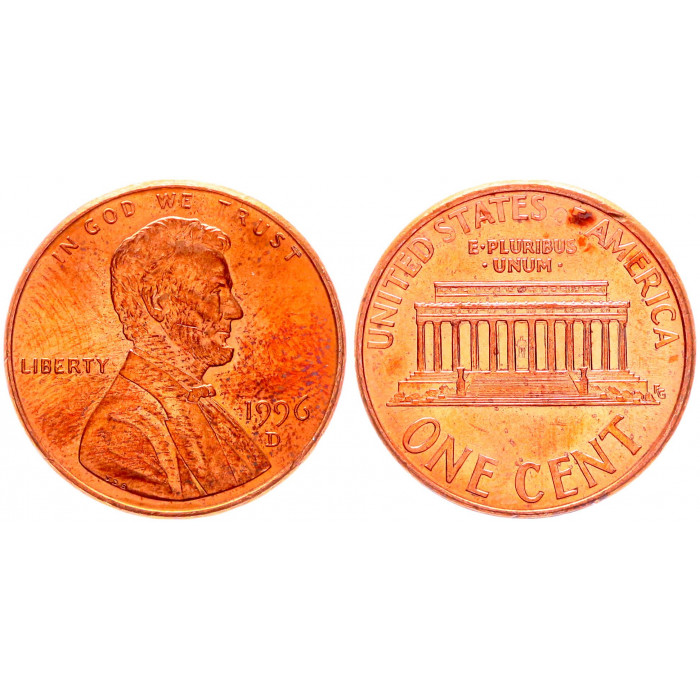 США 1 Цент 1996 D год KM# 201b Денвер Мемориал Линкольна (BOX760)