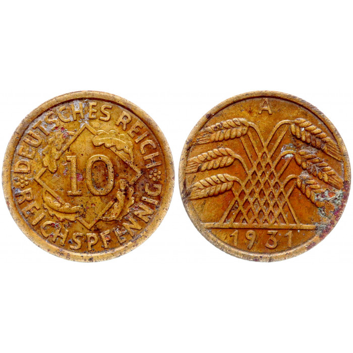 Германия 10 Рейхспфеннигов 1931 A год KM# 40 Берлин Веймарская Республика