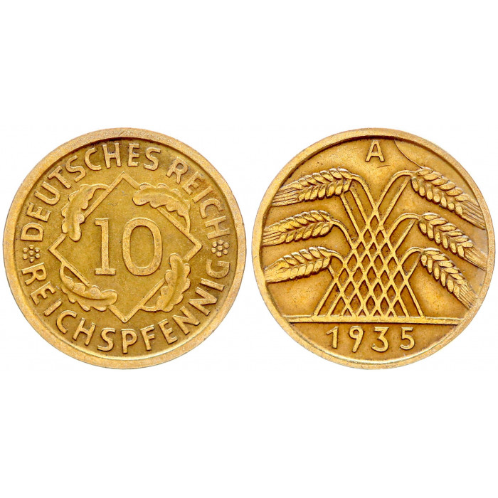 Германия 10 Рейхспфеннигов 1935 A год KM# 40 Берлин Веймарская Республика (BOX995)