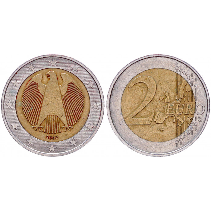 Германия ФРГ 2 Евро 2002 F год KM# 214 Биметалл