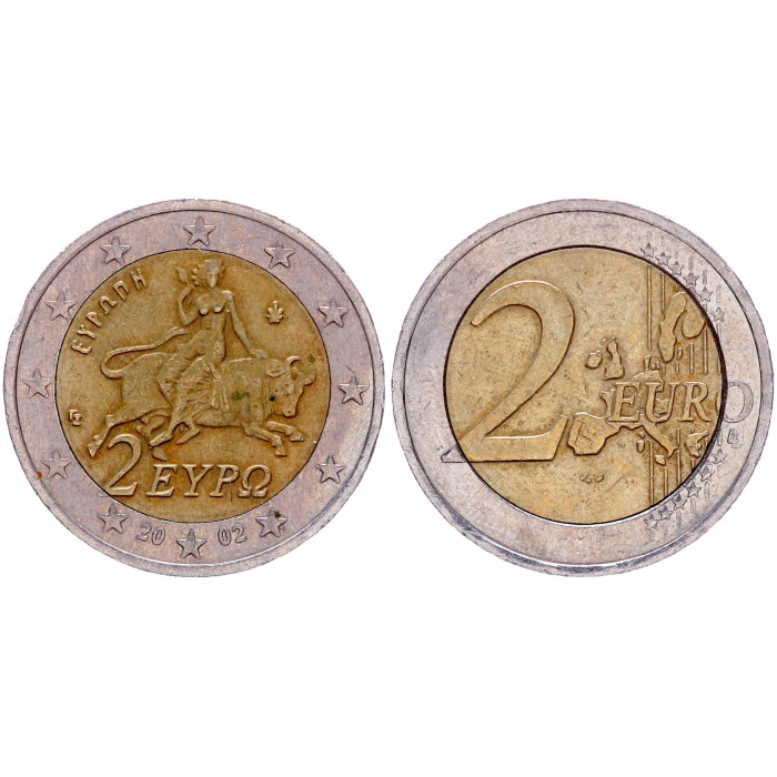 Греция 2 Евро 2002 год KM# 188 Похищение Европы Биметалл