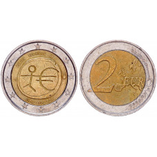 Бельгия 2 Евро 2009 год KM# 282 10-я годовщина Экономического валютного союза Биметалл