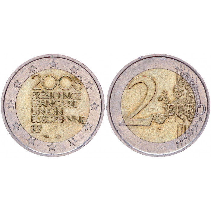Франция 2 Евро 2008 год KM# 1459 Председательство Франции в Европейском Союзе Биметалл