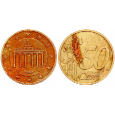 Германия ФРГ 50 Евроцентов 2002 J год KM# 212 Бранденбургские ворота