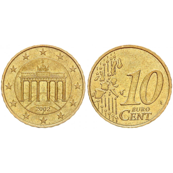 Германия ФРГ 10 Евроцентов 2002 J год KM# 210 Бранденбургские ворота