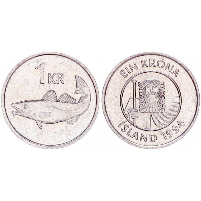 Исландия 1 Крона 1994 год KM# 27a Рыба Треска