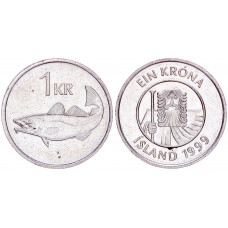 Исландия 1 Крона 1999 год KM# 27a Рыба Треска