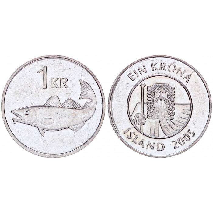 Исландия 1 Крона 2005 год KM# 27a Рыба Треска