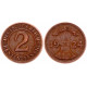 Германия 2 Рентенпфеннига 1924 G год KM# 31 Карлсруэ Веймарская Республика (BOX425)