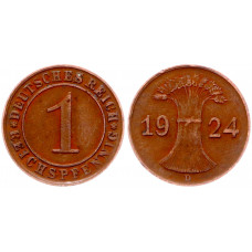 Германия 1 Рейхспфенниг 1924 D год KM# 37 Мюнхен Веймарская Республика (BOX1187)