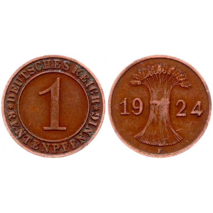 Германия 1 Рентенпфенниг 1924 E год KM# 30 Мюльденхуттен Веймарская Республика (BOX1063)