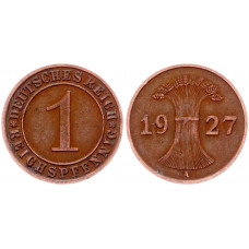Германия 1 Рейхспфенниг 1927 A год KM# 37 Берлин Веймарская Республика (BOX1091)