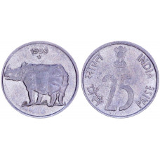 Индия 25 Пайс 1999 год KM# 54 Фауна Индийский носорог Звезда Хайдерабад