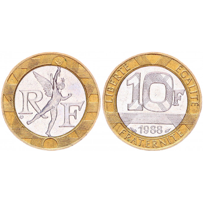 Франция 10 Франков 1988 год KM# 964.1 Дух Бастилии Биметалл