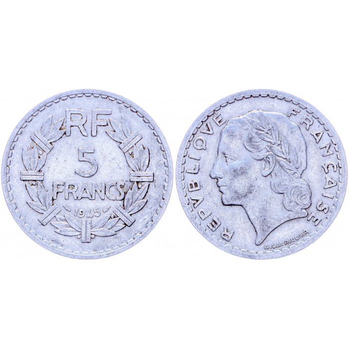 Франция 5 Франков 1945 год KM# 888b.1 Либертина