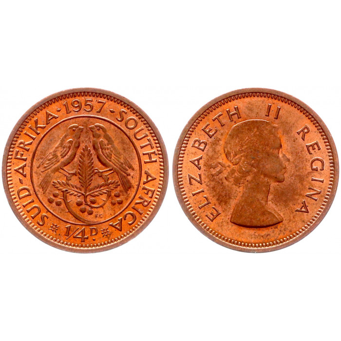 ЮАР 1/4 Пенни 1957 год KM# 44 Воробей Елизавета II