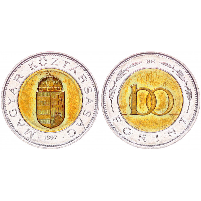Венгрия 100 Форинтов 1997 год UNC КМ# 721 Биметалл