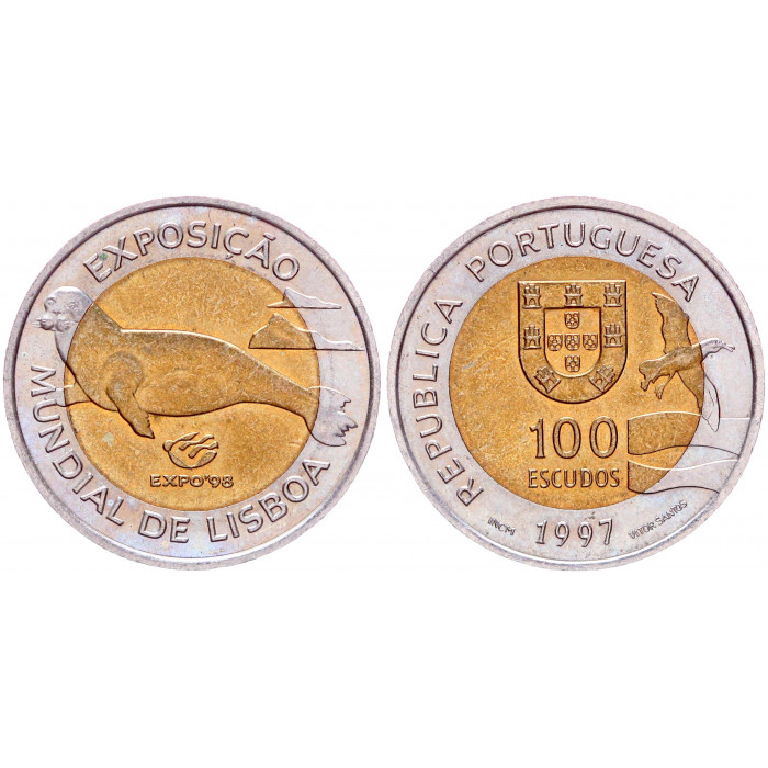 Португалия 100 Эскудо 1997 год UNC KM# 693 Всемирная выставка в Лиссабоне EXPO-98 Биметалл