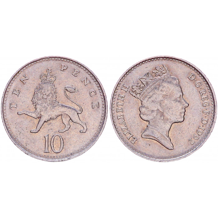 Великобритания 10 Пенсов 1992 год KM# 938 Елизавета II