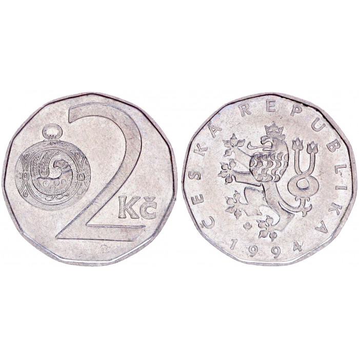 Чехия 2 Кроны 1994 год KM# 9 Богемский лев