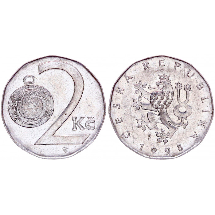 Чехия 2 Кроны 1998 год KM# 9 Богемский лев