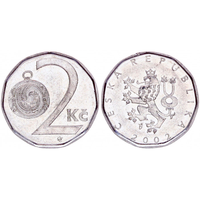 Чехия 2 Кроны 2002 год KM# 9 Богемский лев