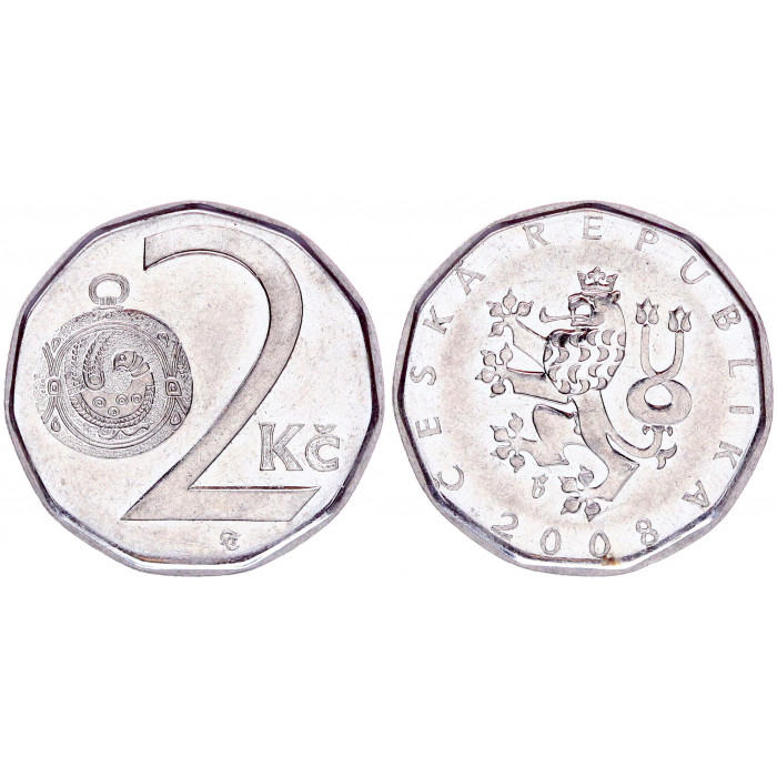 Чехия 2 Кроны 2008 год KM# 9 Богемский лев