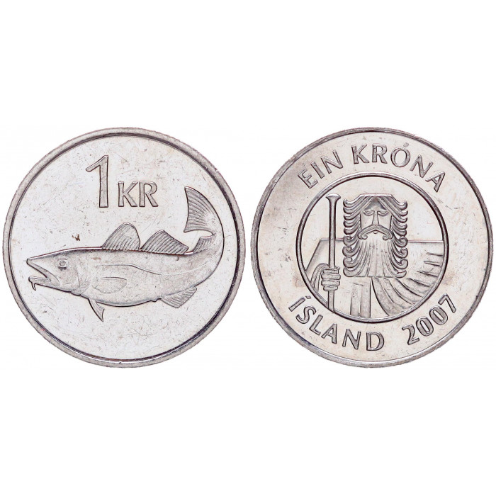 Исландия 1 Крона 2007 год KM# 27a Рыба Треска (BOX1085)