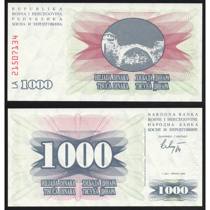 Босния и Герцеговина 1000 Динар 1992 год P# 15a