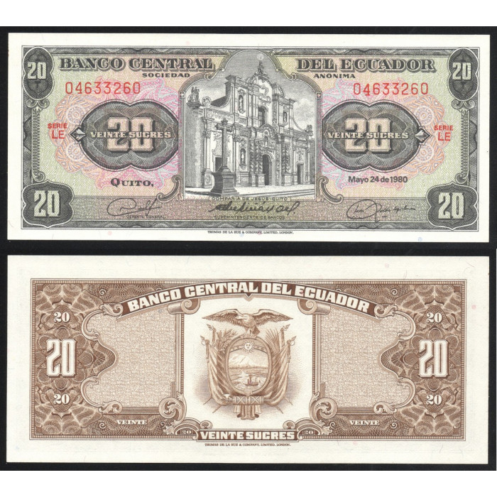 Эквадор 20 Сукре 1980 год P# 115b.5.1 Серия LE